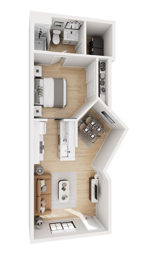 Floor plan for 1 bed, 1 bath, 532 sqft